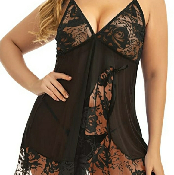 Adorejoy plus size babydoll lingerie set 5xl black chemise - Picture 5 of 6